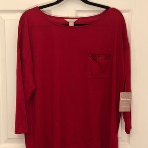 Price firm - 3/4 sleeve red shirt w/ Sequin pocket